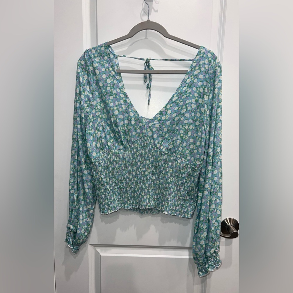 BKK Chance Floral Smocked Peasant Crop Top Size XL